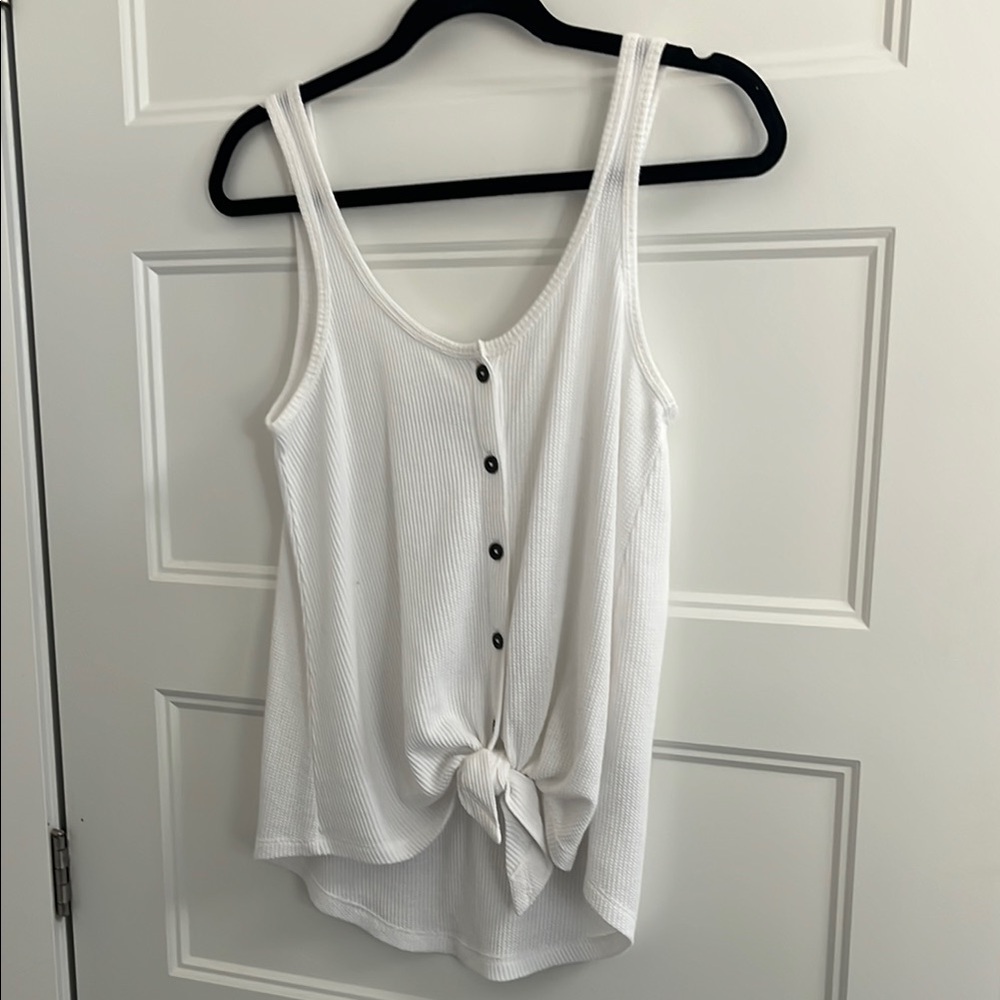 White Button-Front Tie Tank Top